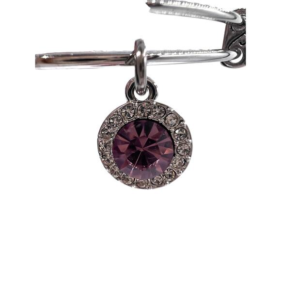 Women's Silvertone Birthstone Bracelet Rhinestone Charm October Tourmaline Pink - Picture 2 of 6